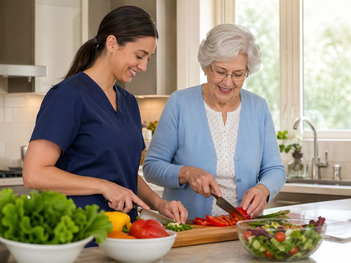 Fresh ingredients being prepared in a senior's kitchen