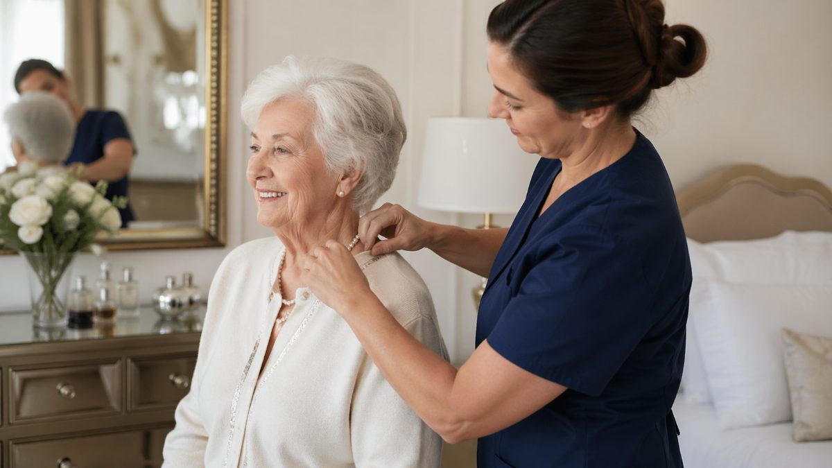 Caregiver helping a senior with daily personal care